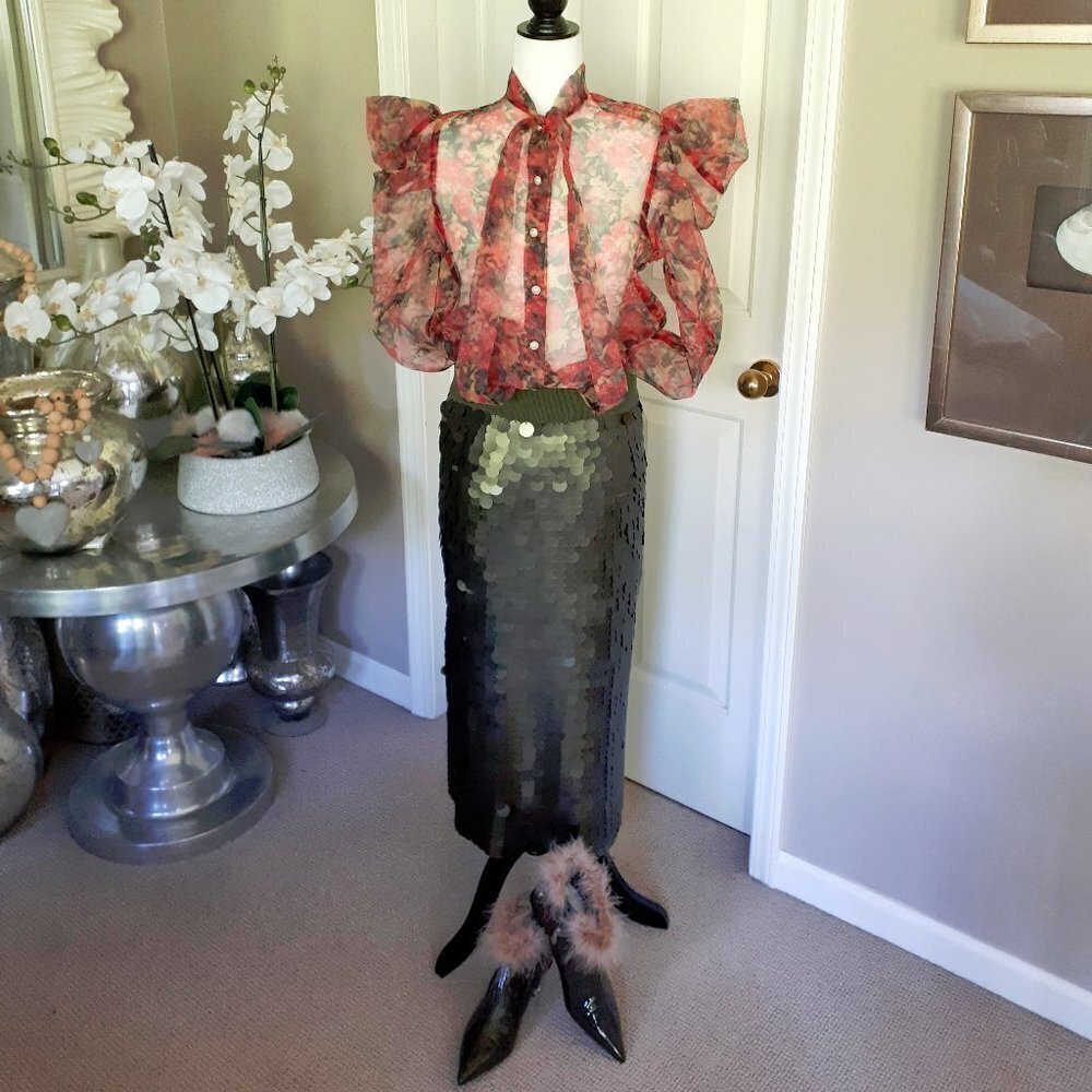 NWT Simons La'Ros floral print sheer button up blouse, S
